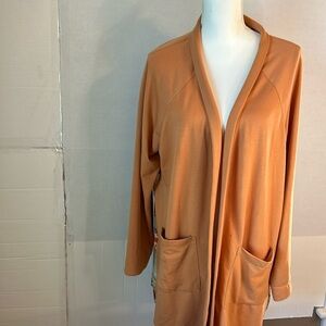 Attitudes by Renee Floral Back Insert Open Front Mustard Cardigan. Size Large